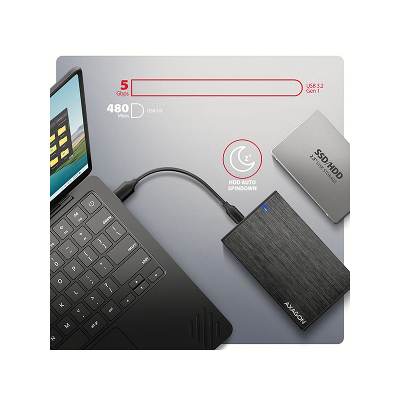 AXAGON EE25-XA6C, USB-C 5Gbps - SATA 6G, 2.5'' kovový ALINE box