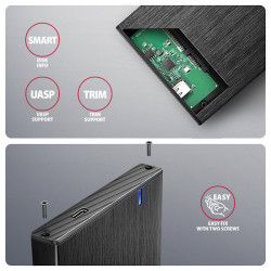AXAGON EE25-XA6C, USB-C 5Gbps - SATA 6G, 2.5'' kovový ALINE box