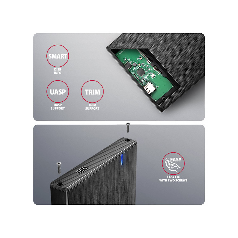 AXAGON EE25-XA6C, USB-C 5Gbps - SATA 6G, 2.5'' kovový ALINE box
