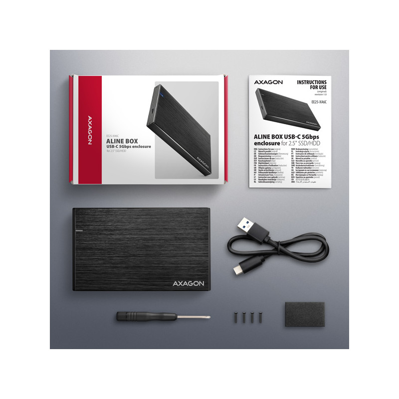 AXAGON EE25-XA6C, USB-C 5Gbps - SATA 6G, 2.5'' kovový ALINE box