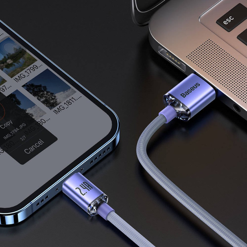 NONAME - Baseus CAJY000005 Crystal Shine Series Dátový Kabel USB - Lightning 20W 1,2m Purple