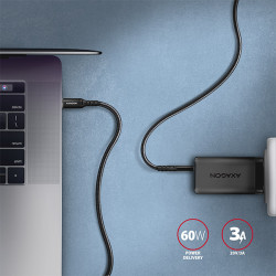 AXAGON BUCM-CM15AB, HQ kábel USB-C -- USB-C, 1.5m, USB 2.0, PD 60W 3A, ALU, oplet, čierny