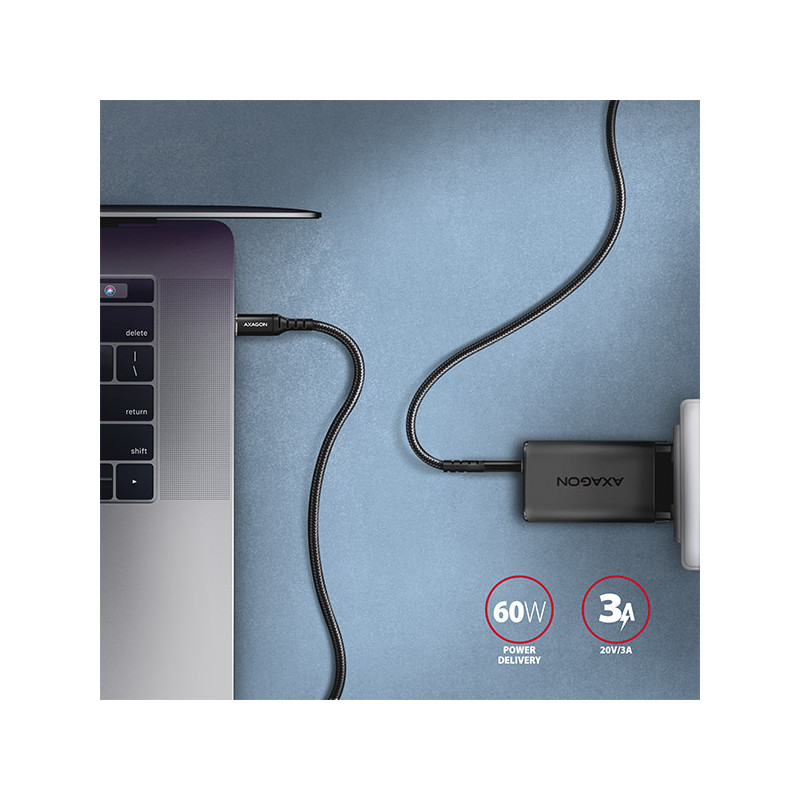 AXAGON BUCM-CM15AB, HQ kábel USB-C -- USB-C, 1.5m, USB 2.0, PD 60W 3A, ALU, oplet, čierny