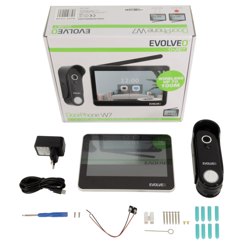 EVOLVEO DoorPhone W7, Sada domáceho bezdrôtového videotelefónu s WiFi čierny monitor