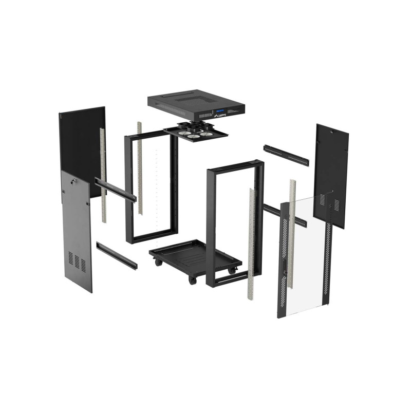 LANBERG 19'' VOĽNE STOJÚCA RACKOVÁ SKRIŇA 37U/600X800 (FLAT PACK) S PRESKLENÝMI DVERAMI LCD ČIERNA
