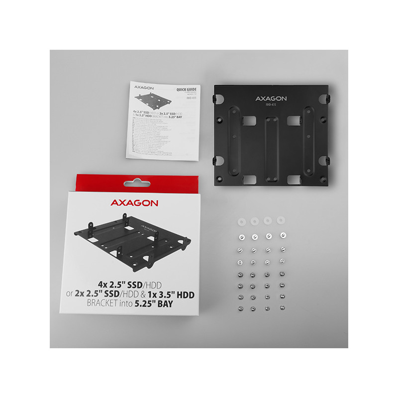 AXAGON RHD-435, kovový rámček pre 4x 2.5'' alebo 2x 2.5'' HDD/SSD a 1x 3.5'' HDD do 5.25'' pozície