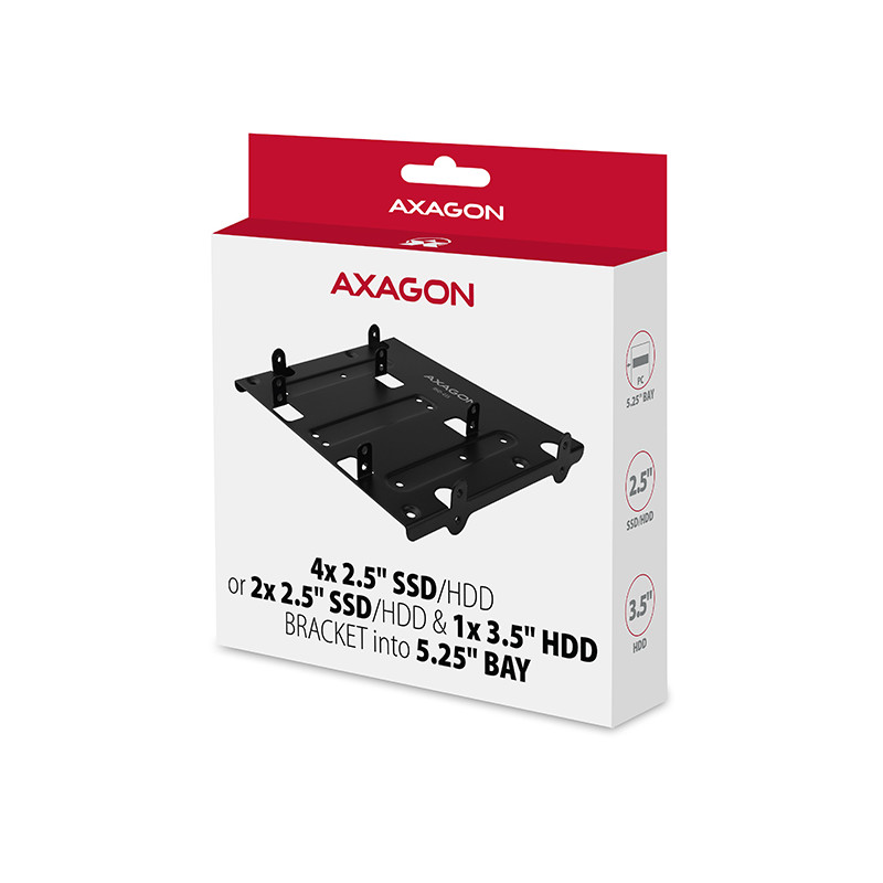 AXAGON RHD-435, kovový rámček pre 4x 2.5'' alebo 2x 2.5'' HDD/SSD a 1x 3.5'' HDD do 5.25'' pozície