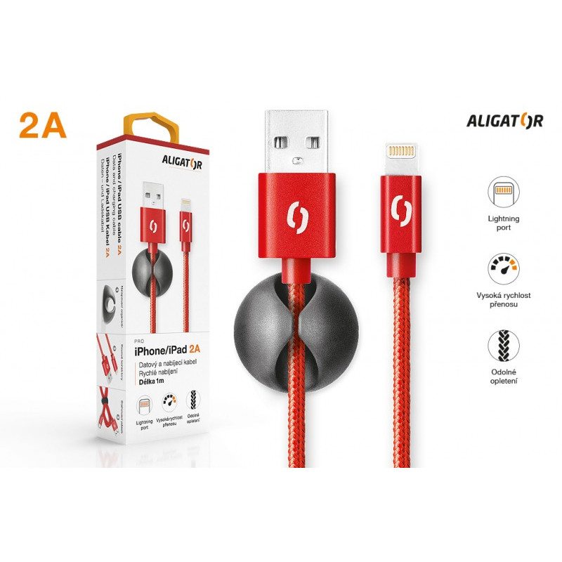 ALIGATOR PREMIUM Dátový kábel 2A, Lightning červený