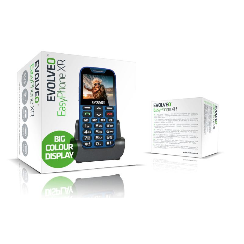 EVOLVEO EasyPhone XR, mobilný telefón pre seniorov s nabíjacím stojanom, modrá