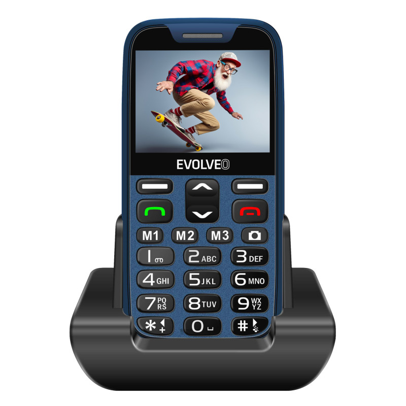 EVOLVEO EasyPhone XR, mobilný telefón pre seniorov s nabíjacím stojanom, modrá