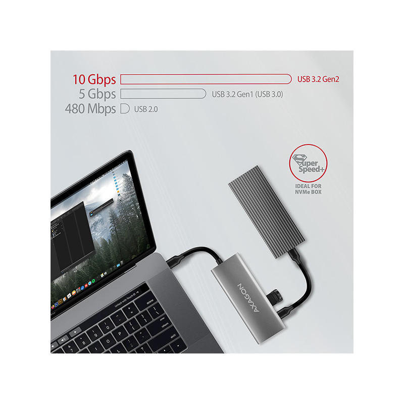 AXAGON HMC-5G2, USB 10Gbps húb, porty 2x USB-A, 2x USB-C, HDMI 4k/60, PD 100W, kábel USB-C 13cm