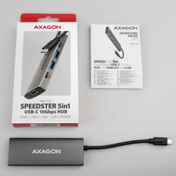 AXAGON HMC-5G2, USB 10Gbps húb, porty 2x USB-A, 2x USB-C, HDMI 4k/60, PD 100W, kábel USB-C 13cm