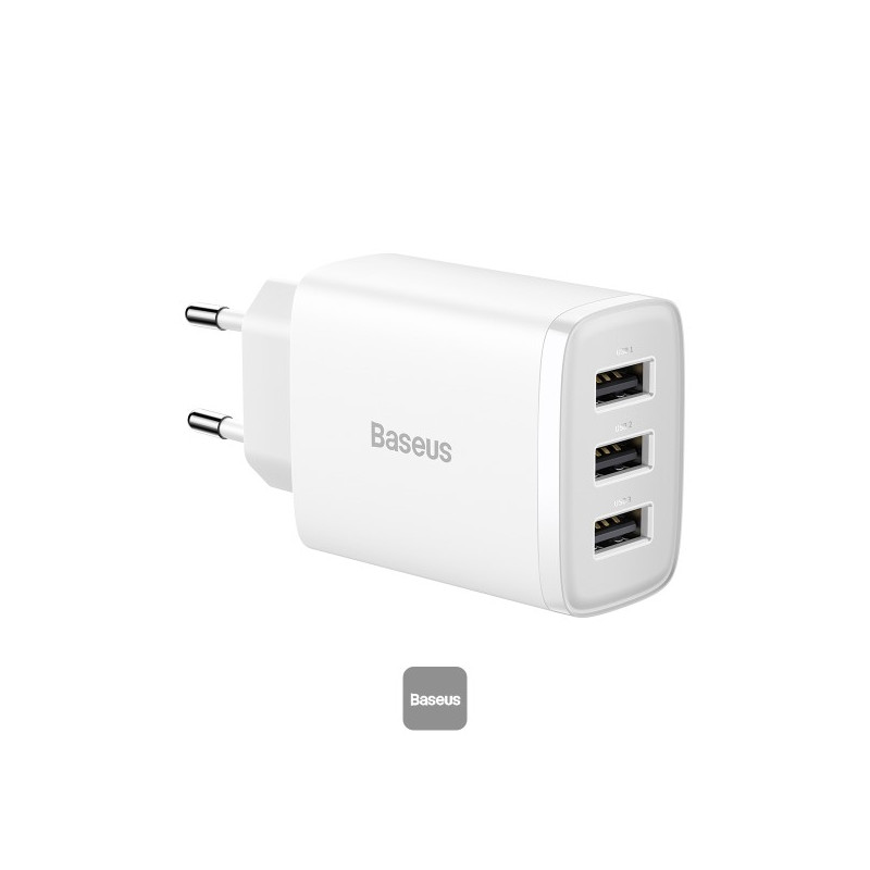 NONAME - Baseus nabíjačka do siete Compact 3xUSB 17W biela