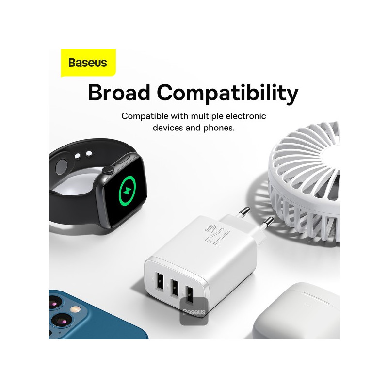 NONAME - Baseus nabíjačka do siete Compact 3xUSB 17W biela