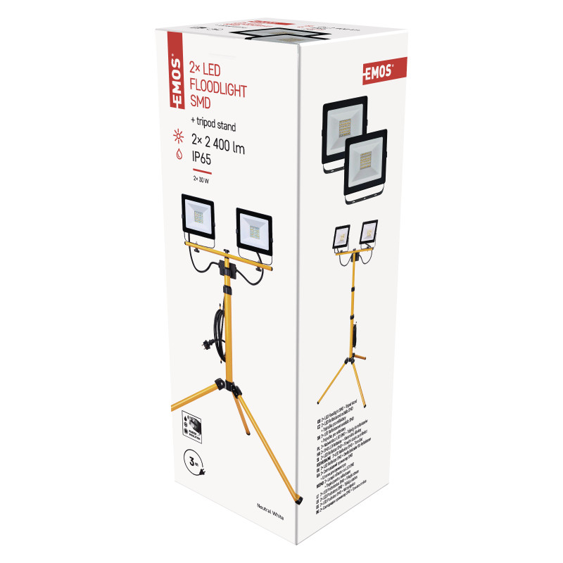EMOS - LED REFLEKTOR HOBBY SLIM 2× 30W 4800LM + TROJNOŽKA