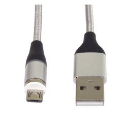 PremiumCord Magnetický micro USB a USB-C nabíjací a dátový kábel 1m, strieborný