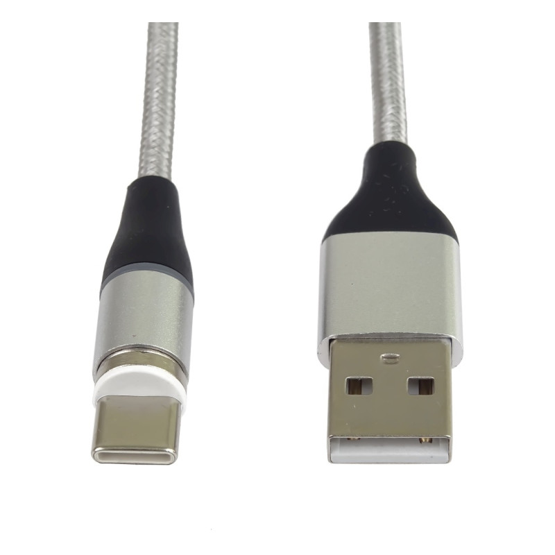 PremiumCord Magnetický micro USB a USB-C nabíjací a dátový kábel 1m, strieborný