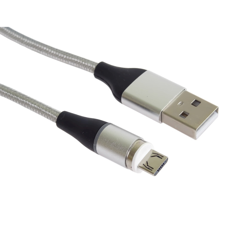 PremiumCord Magnetický micro USB a USB-C nabíjací a dátový kábel 1m, strieborný