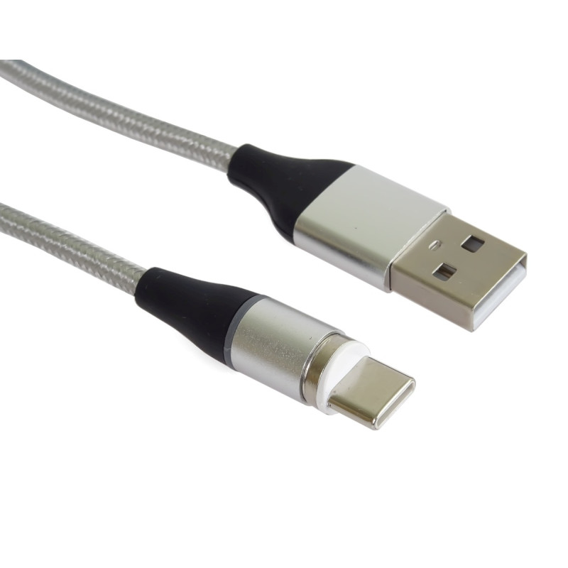 PremiumCord Magnetický micro USB a USB-C nabíjací a dátový kábel 1m, strieborný