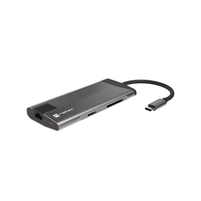 Natec multiport adaptér FOWLER PLUS HUB 8v1, USB 3.0 3X, HDMI 4K, USB-C PD, RJ45, SD, MICRO