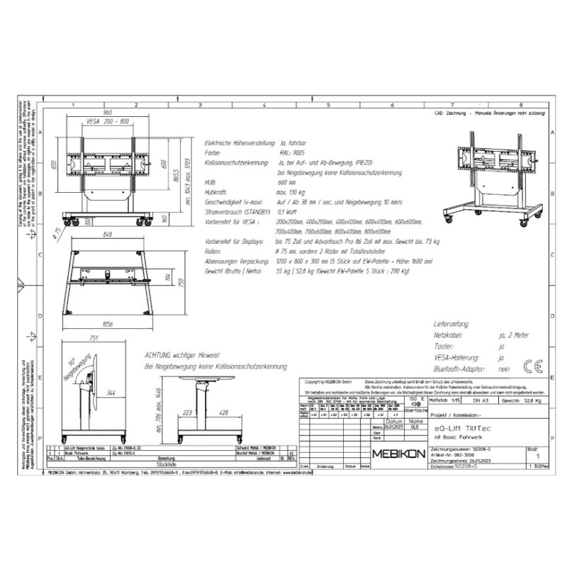 Mobilný stojan MEBIKON eQ Lift TiltTec Basic