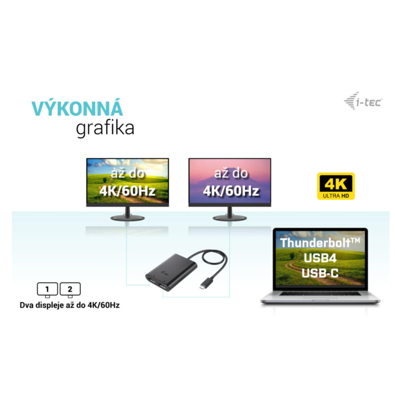 i-tec USB-C Dual 4K/60Hz (single 8K/30Hz) DP Video adaptér