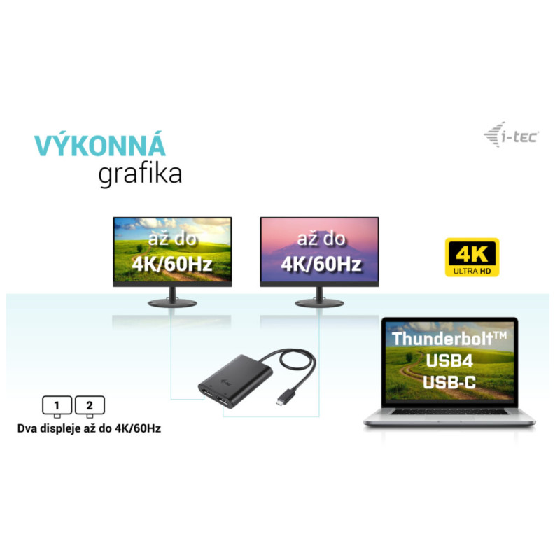 i-tec USB-C Dual 4K/60Hz (single 8K/30Hz) DP Video adaptér