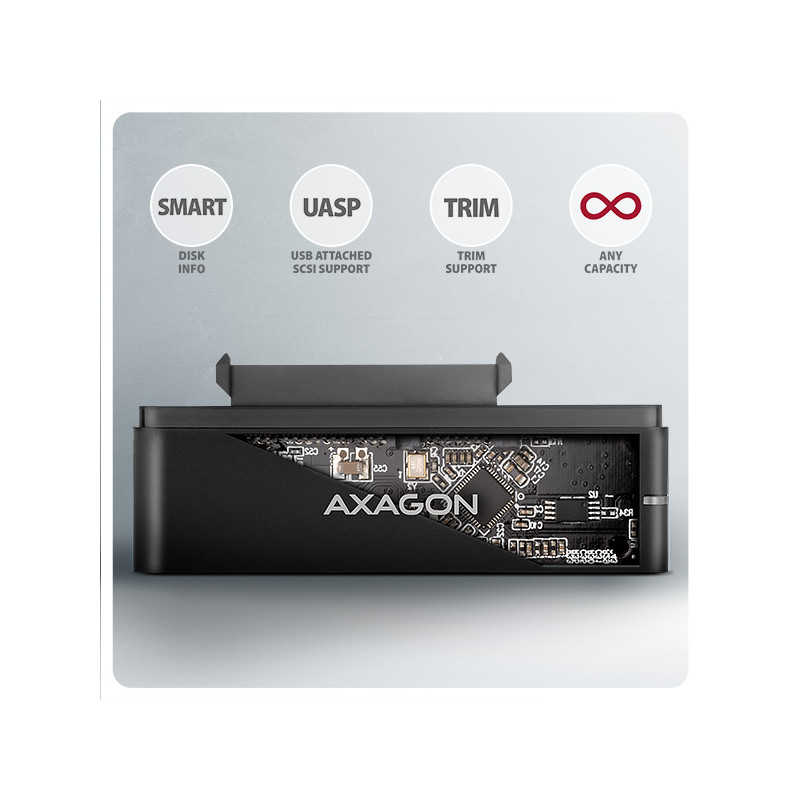 AXAGON ADSA-FPX, USB-C 10Gbps - SATA 6G, 2.5''/3.5'' SSD/HDD FAST PORT X adaptér, vr. AC napájače