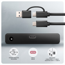 AXAGON ADSA-FPX, USB-C 10Gbps - SATA 6G, 2.5''/3.5'' SSD/HDD FAST PORT X adaptér, vr. AC napájače