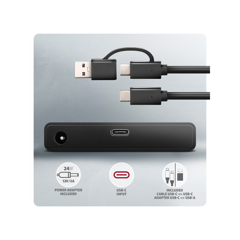 AXAGON ADSA-FPX, USB-C 10Gbps - SATA 6G, 2.5''/3.5'' SSD/HDD FAST PORT X adaptér, vr. AC napájače