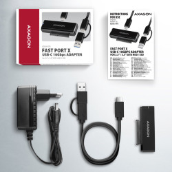 AXAGON ADSA-FPX, USB-C 10Gbps - SATA 6G, 2.5''/3.5'' SSD/HDD FAST PORT X adaptér, vr. AC napájače