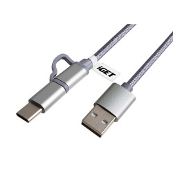 iGET G2V1 - USB kábel Micro USB/USB - C dlhý pre všetky mobilné telefóny, vrátane odolných