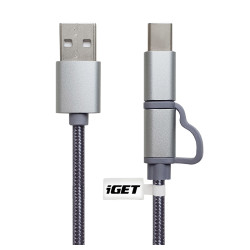iGET G2V1 - USB kábel Micro USB/USB - C dlhý pre všetky mobilné telefóny, vrátane odolných