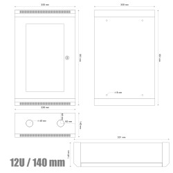 10'' rack jednodielny 12U/140 DATACOM šedý Skl.dv