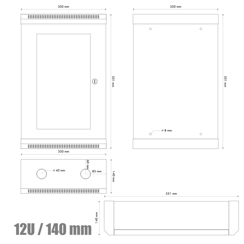 10'' rack jednodielny 12U/140 DATACOM šedý Skl.dv
