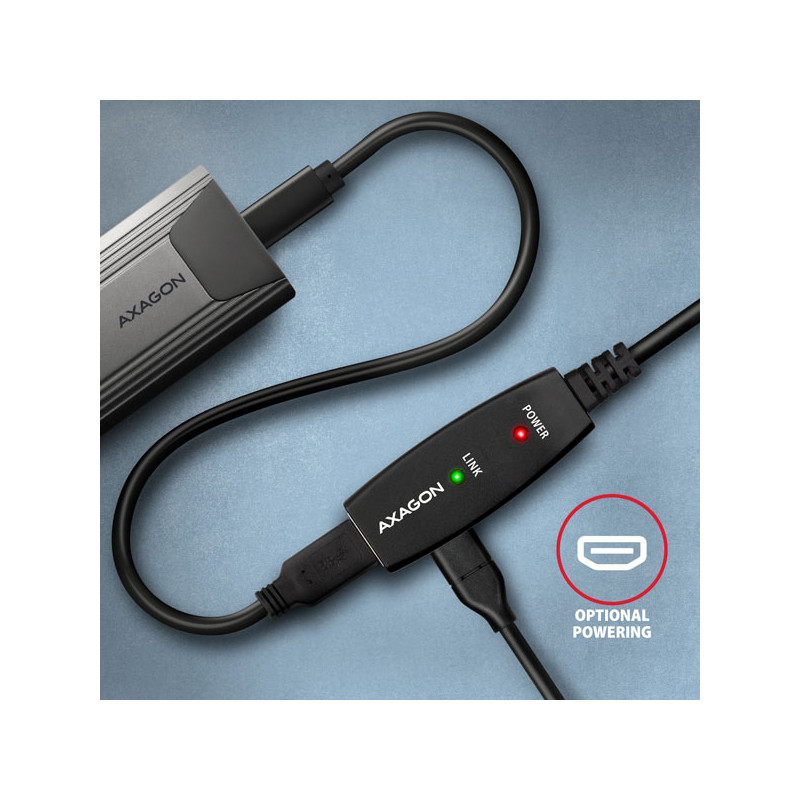 AXAGON ADR-310, USB 3.2 Gen 1 A-M - A-F aktívny predlžovací / repeater kábel, 10m
