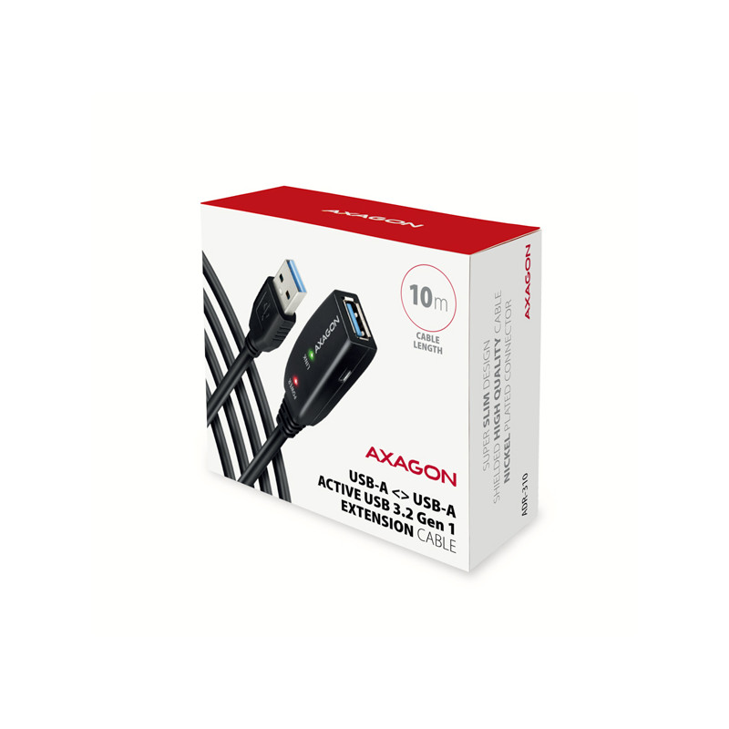 AXAGON ADR-310, USB 3.2 Gen 1 A-M - A-F aktívny predlžovací / repeater kábel, 10m