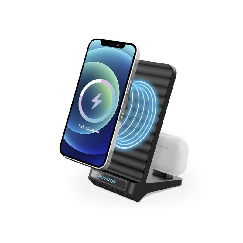 Aligator Stojanček s bezdrôtovým nabíjaním 15W a USB-C konektorom, 2v1, čierny