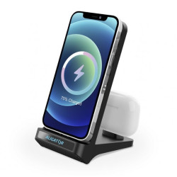 Aligator Stojanček s bezdrôtovým nabíjaním 15W a USB-C konektorom, 2v1, čierny