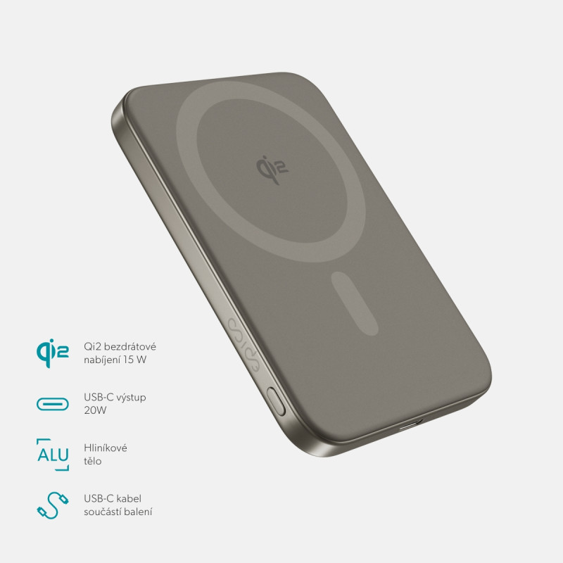 Epico Qi2 5000mAh Alu Mag+ PowerBanka EM51-titán