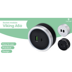 Zásuvkový modul Viking A60S, striebra/výstupy - 1xUSB-A, 1xUSB-C/výkon až 2500W/230V,16A,50Hz