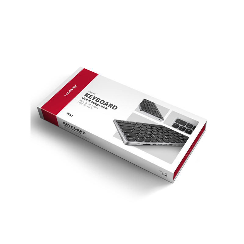 AXAGON HMC-KB-CS, USB 5Gbps húb s klávesnicou CZ/SK, HDMI 4K/60Hz, 3x USB-A, SD/mSD, audio, PD 100W