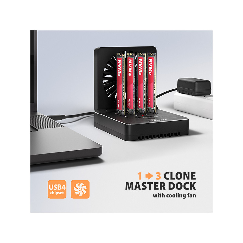 AXAGON ADSA-M2C44, USB4 dokovacia stanica pre 4× M.2 NVMe SSD s funkciou klonovania