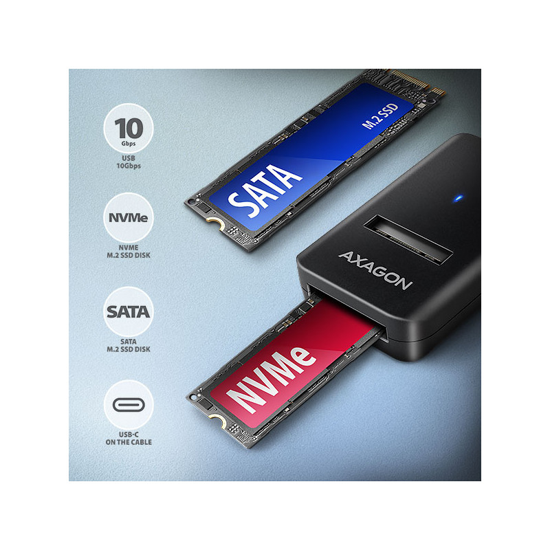 AXAGON ADM2-CM USB-C 10Gbps - M.2 NVMe & SATA SSD adaptér, kábel USB-C 10cm