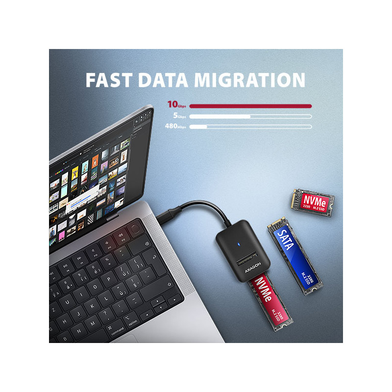 AXAGON ADM2-CM USB-C 10Gbps - M.2 NVMe & SATA SSD adaptér, kábel USB-C 10cm
