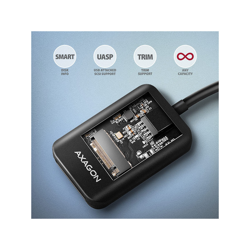 AXAGON ADM2-CM USB-C 10Gbps - M.2 NVMe & SATA SSD adaptér, kábel USB-C 10cm
