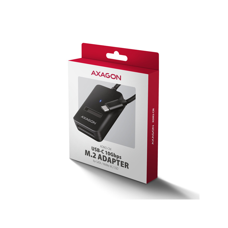 AXAGON ADM2-CM USB-C 10Gbps - M.2 NVMe & SATA SSD adaptér, kábel USB-C 10cm