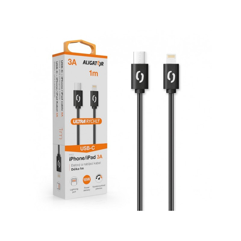 ALIGATOR Dátový kábel POWER 3A, USB-C/lightning čierny