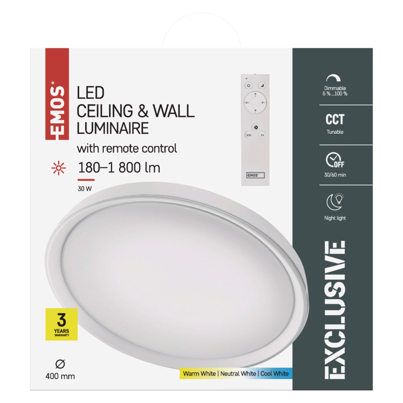 EMOS - LED prisadené svietidlo, 30W, stmievanie, zmena CCT