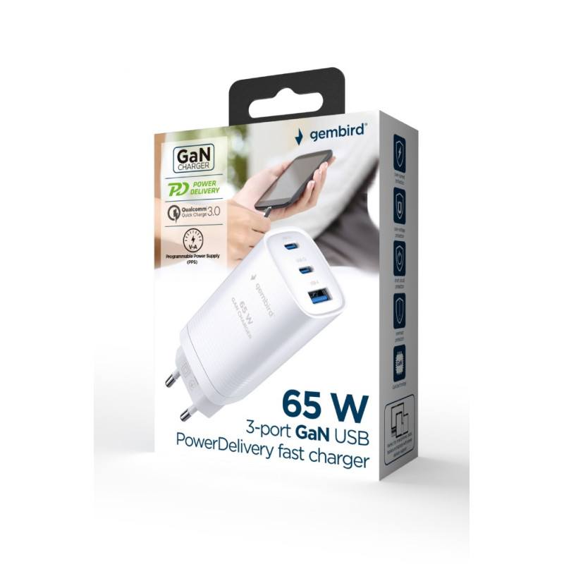 GEMBIRD PD nabíjačka 1xUSB-A 2xUSB-C 67W biela